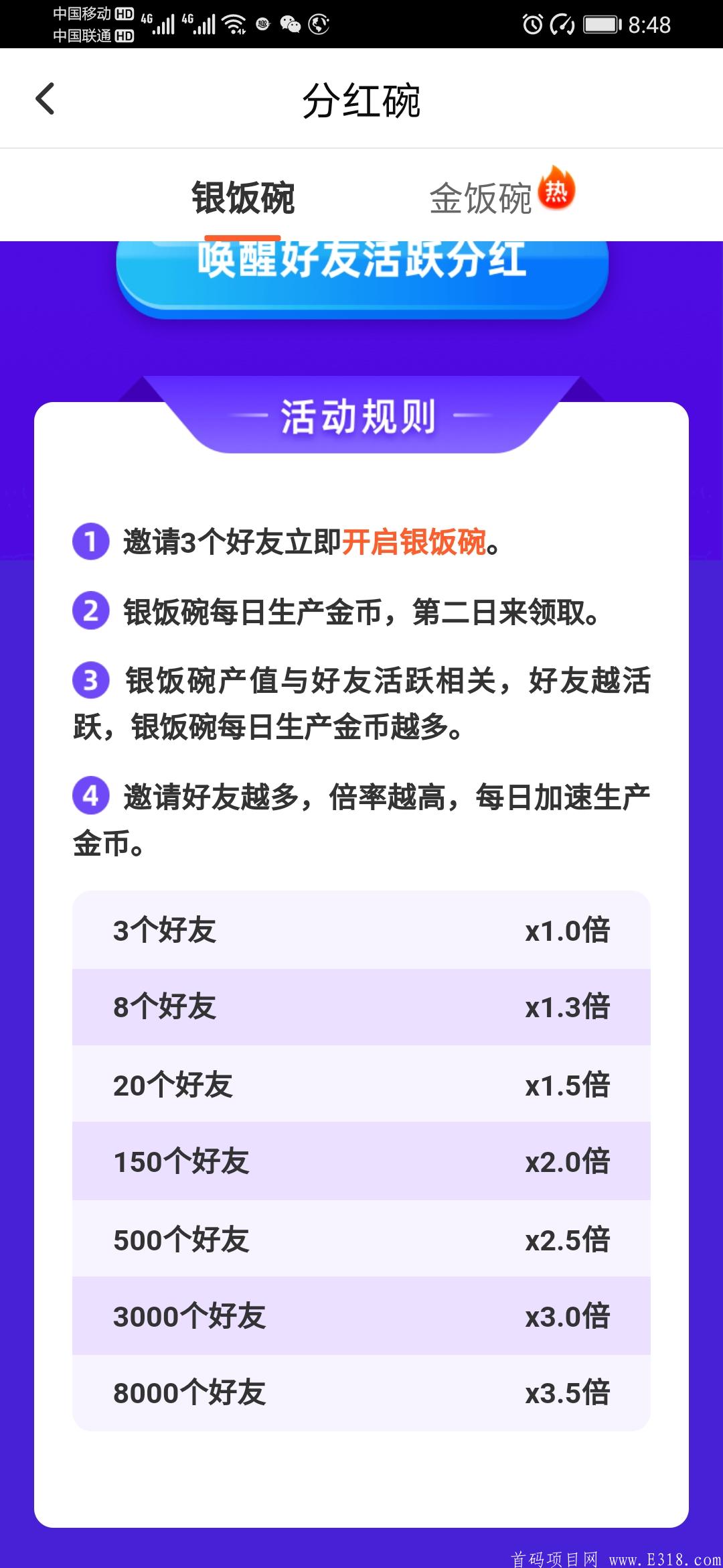 火爆，邀请3人每天分红8元邀请100人每天分红230元