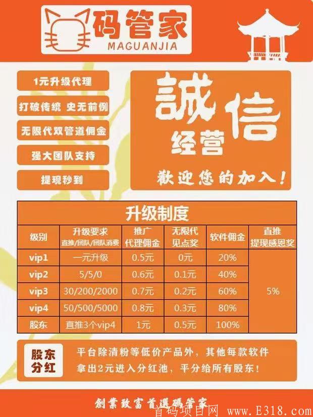 码管家~全网招商, 一元即可代理平台百款软件!