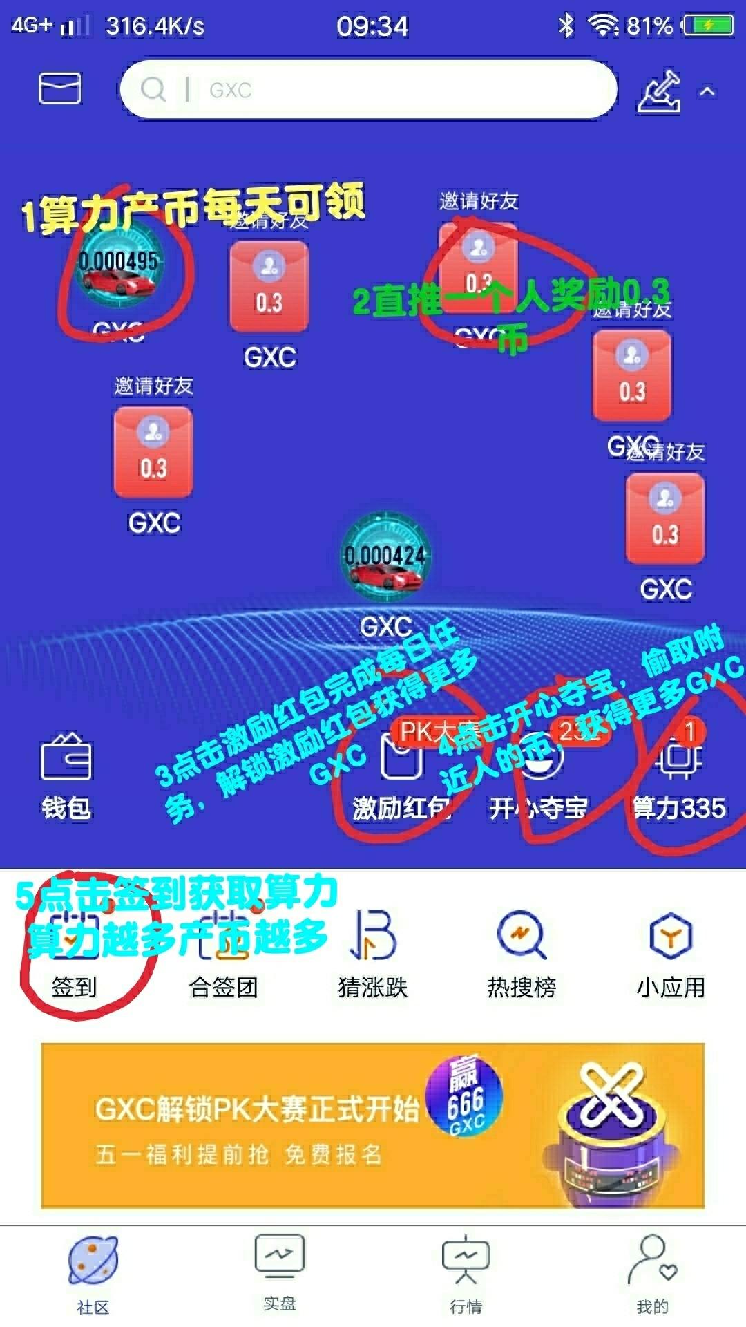 0撸主流币GXC，一币7元左右，已上各大交易所