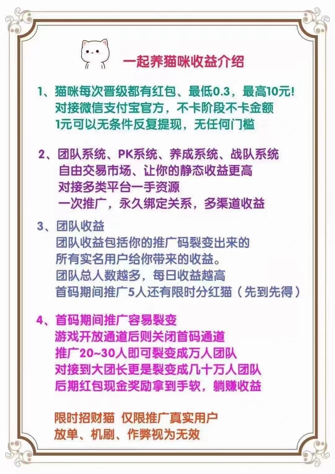 首码预热锁粉中，邀请5人送分红猫一天200RMB
