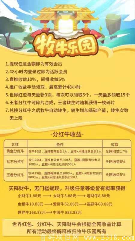 【预热】牧牛乐园官方内部码对接团队长全程现金扶持