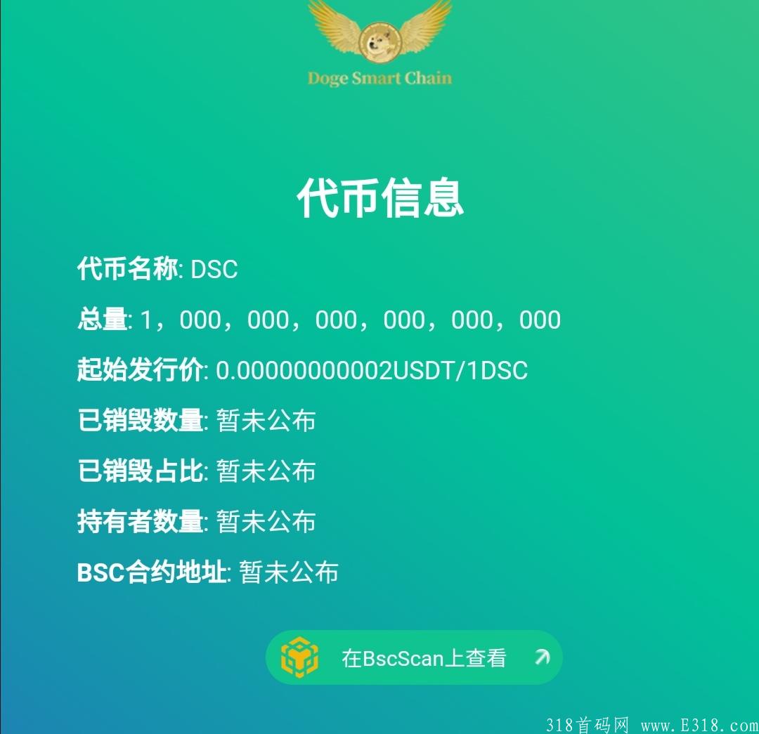 Doge Smart Chain官网开启注册了，注册就送五千亿个DSC代币！价值10美金！免费