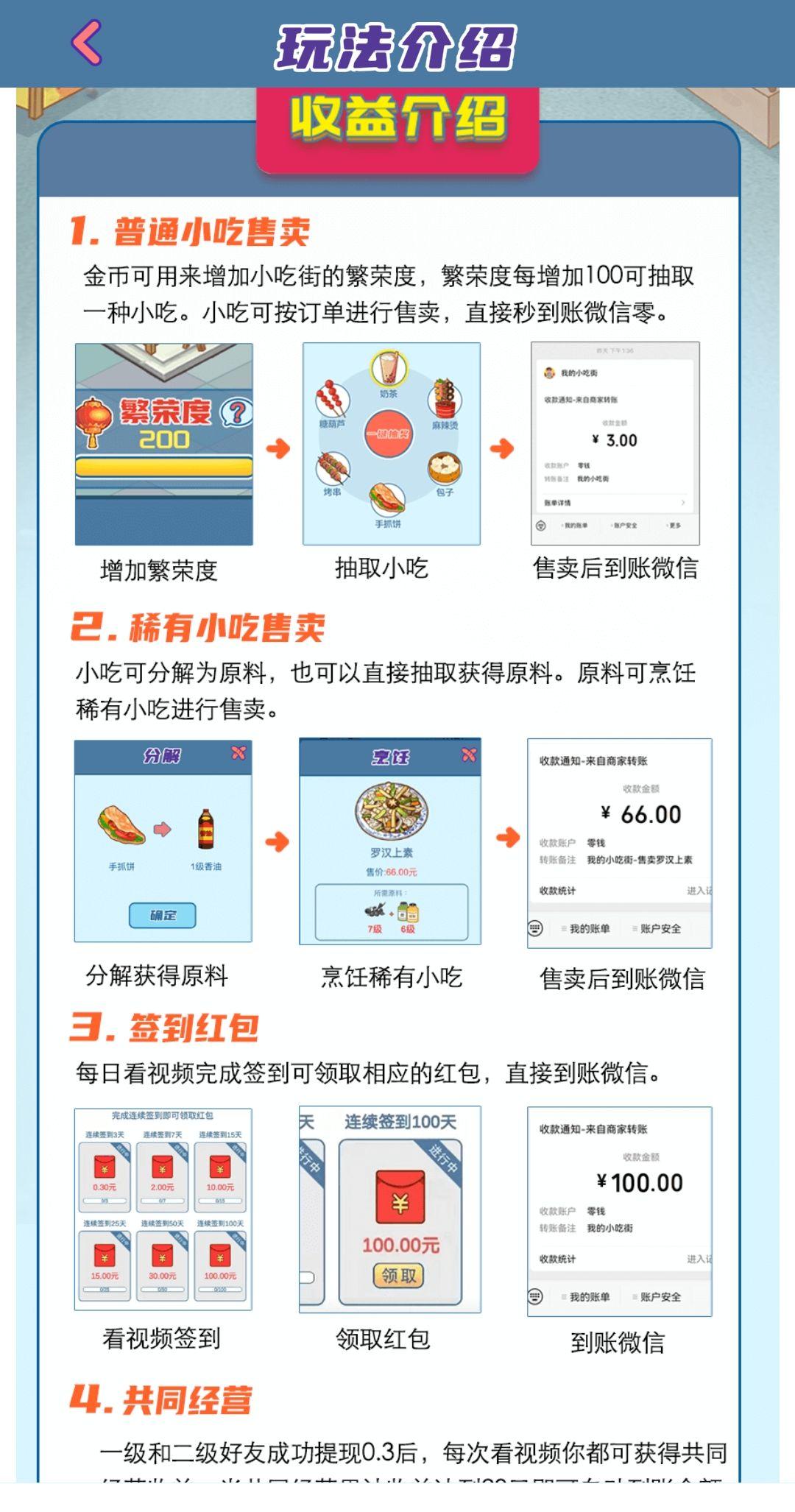 小吃街:日撸7元，二级团队收益+渠道收益加成