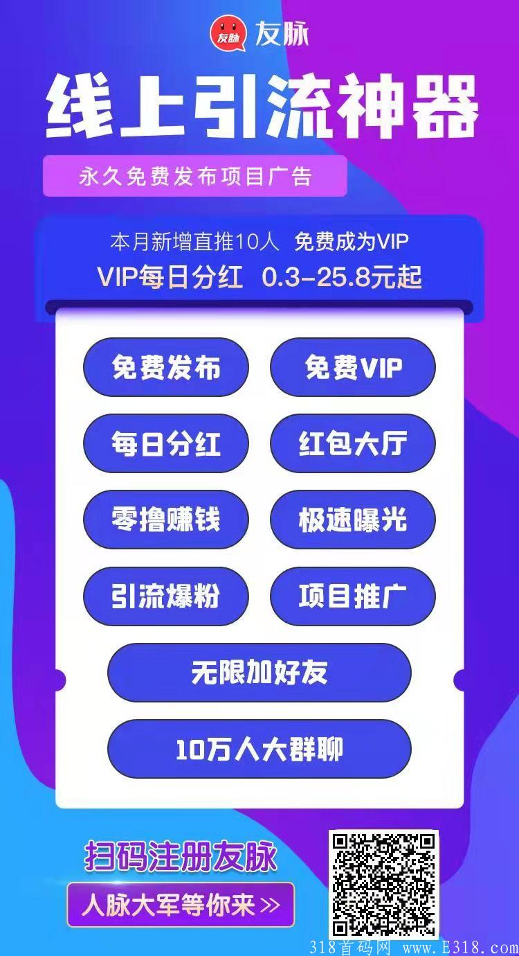 最新广告平台，真实流量，5级分销+无限代分销，免费VIP，VIP每日分红0.3-25.8元！！！！