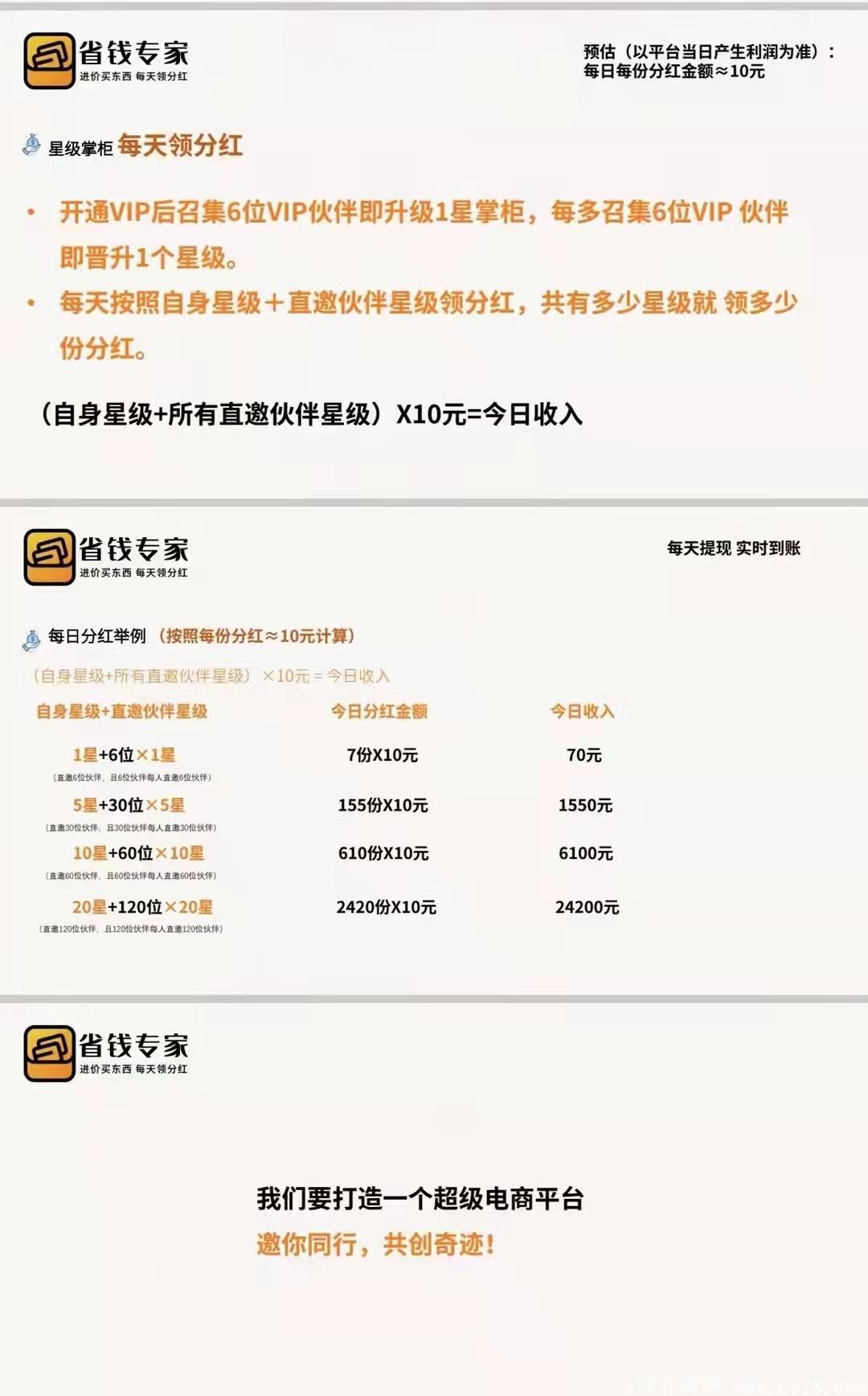 省钱专家推广5人一天分红10元，无限代扶持