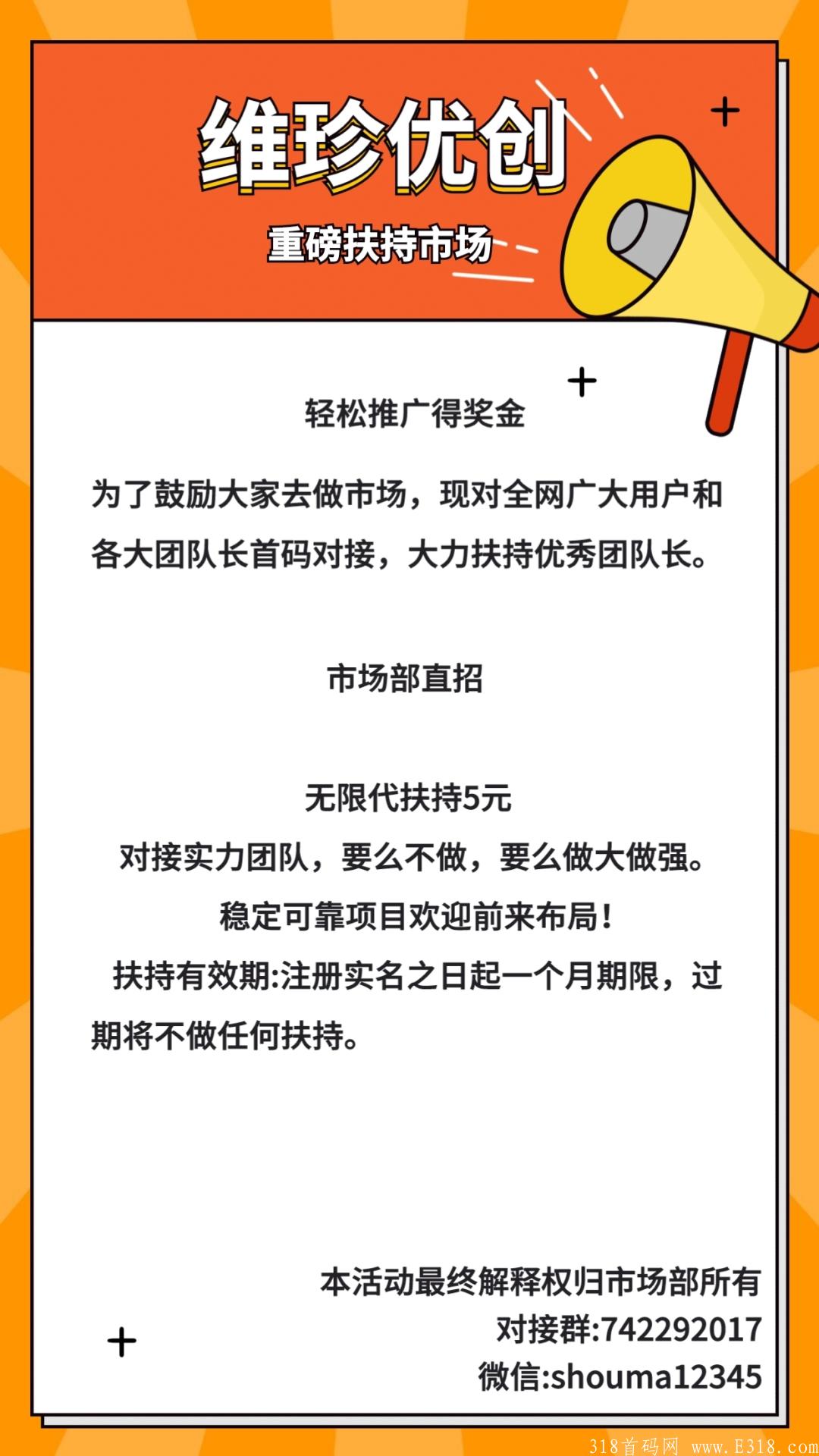 维珍优创:一 积分目前28元，无限代高扶持对接实力团队长。