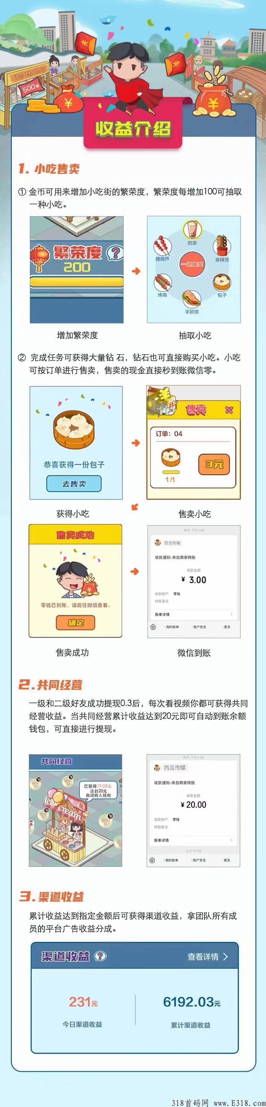 零撸项目“我的小吃街”，9月上线，西瓜文化旗下，吃肉的来