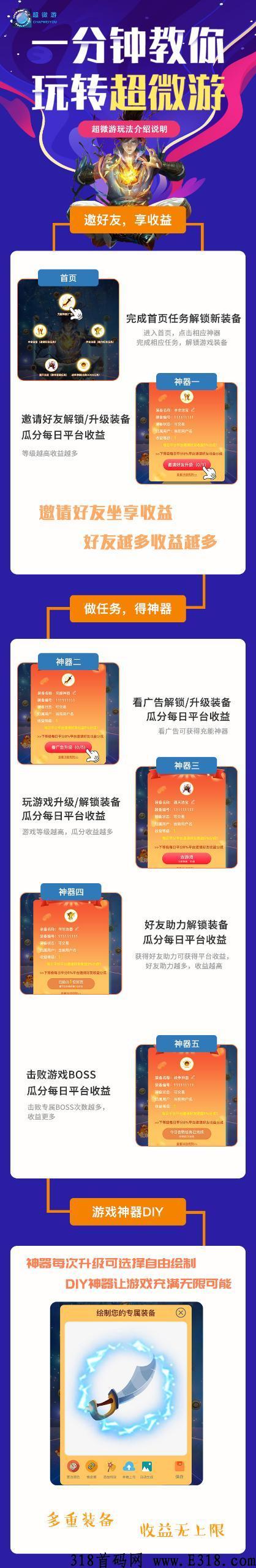 超微游，0撸5大模板，纯零撸游戏，无任何门槛  可手动DIY绘制自己的专属武器