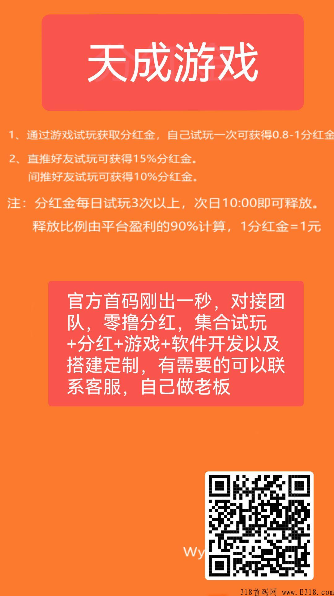 天成游戏，官方首码对接团队，集合试玩+排行榜收益+软件开发以及定制