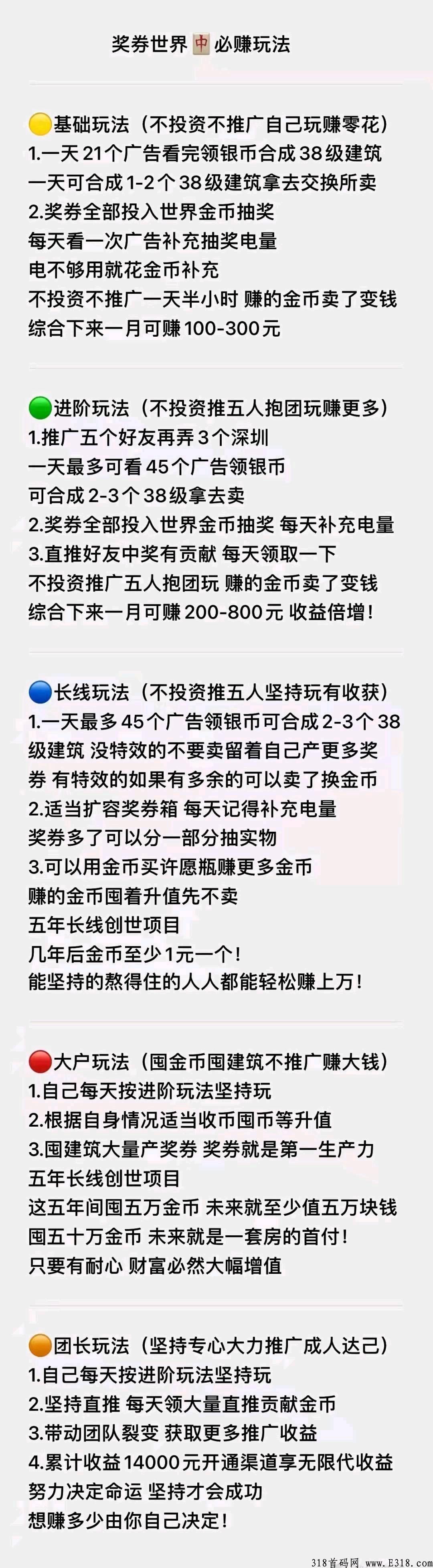 奖券世界，长久项目，需要耐心，常玩有扶持