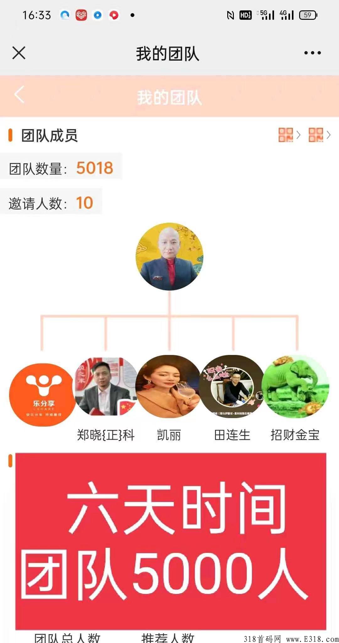 乐分享，全网一条线大公排，注册坐等收益送团队