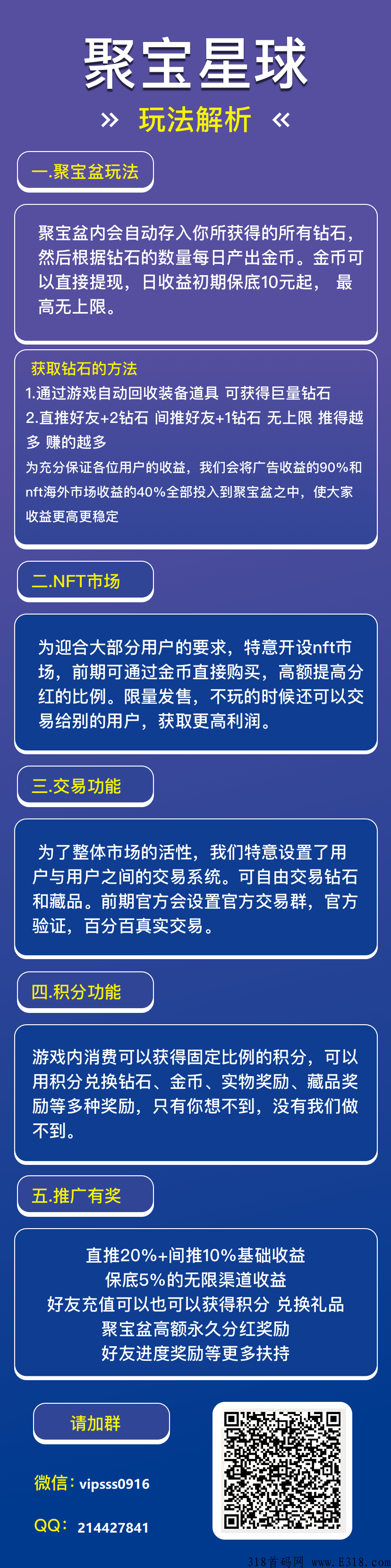 聚宝星球打金全网最火，团队无限代收益+手游开心+nft收藏