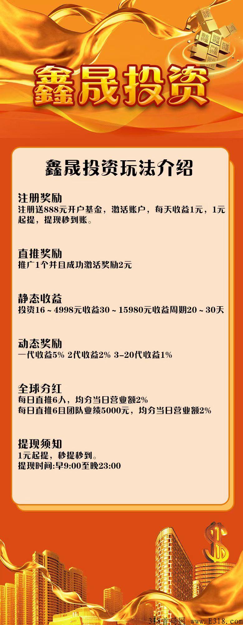 鑫晟投资，新出靠谱稳定的首码项目