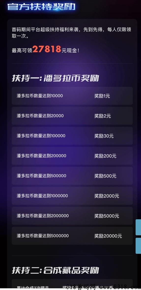 潘多拉数藏，王炸项目，静态可以每天分奖励， 一块就可以提现门槛超低
