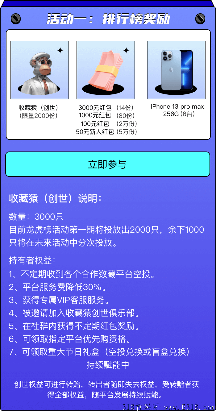 收藏猿场外数藏流通平台，创世空投等你来拿