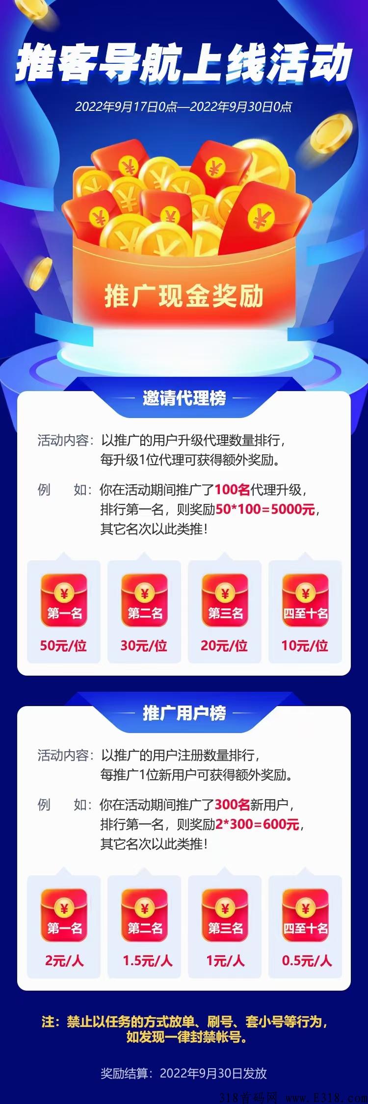 首码推客导航，代理每日可参与平台永久分奖励
