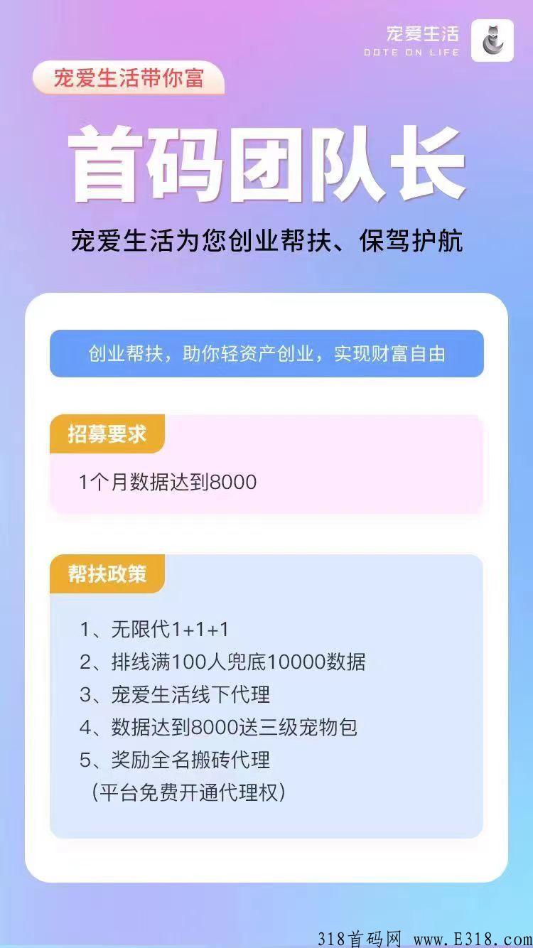 宠爱生活月底上线淘粉生活模式，招募首码团队长