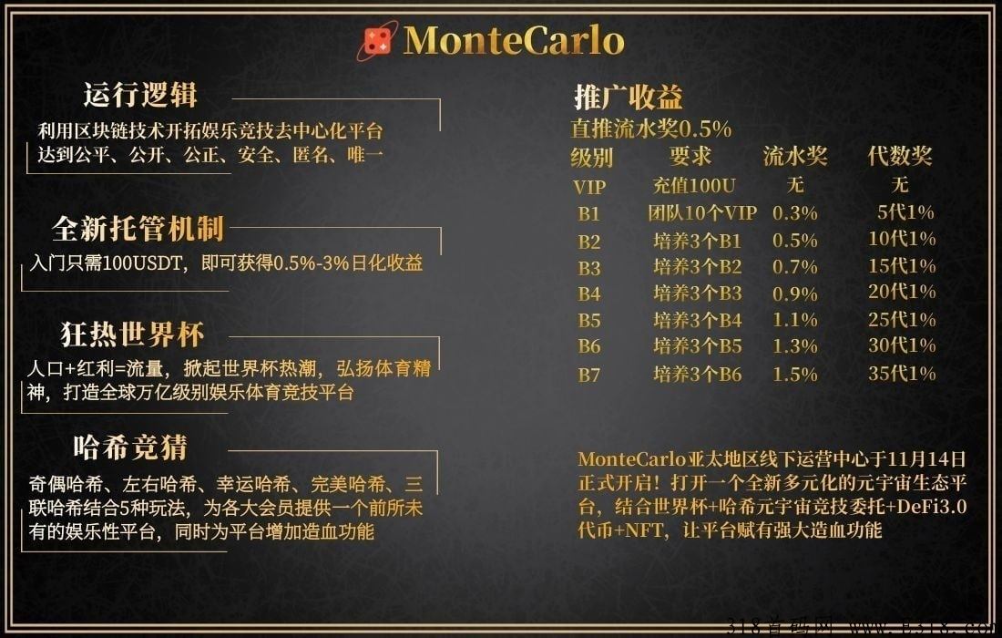 MonteCarlo（蒙特卡洛），100%国际大盘，3-5年的长线项目！