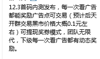 首码广告世界，火爆来袭，后天开黑市，预计0.1一个广告点