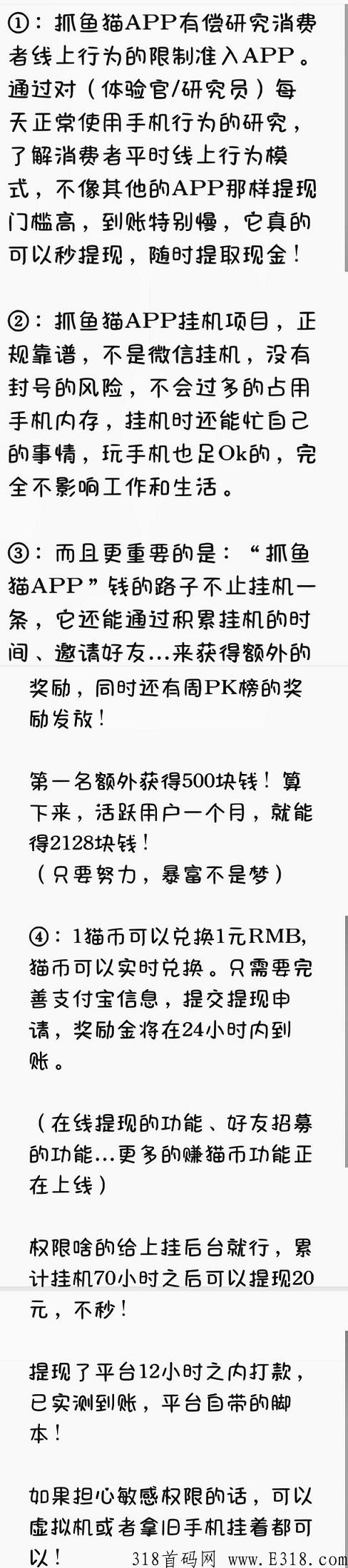抓鱼猫：后台运行，每月收益高，提现门槛低，正规平台，已上应用市场