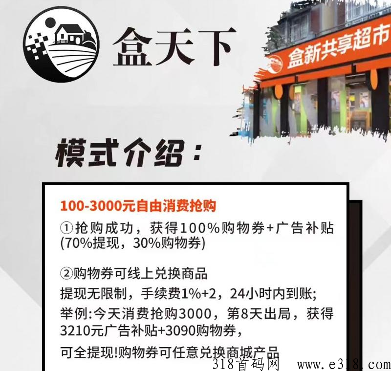 盒天下模式泰山众筹机制，倍增复利裂变卖货，社区共识止损重生