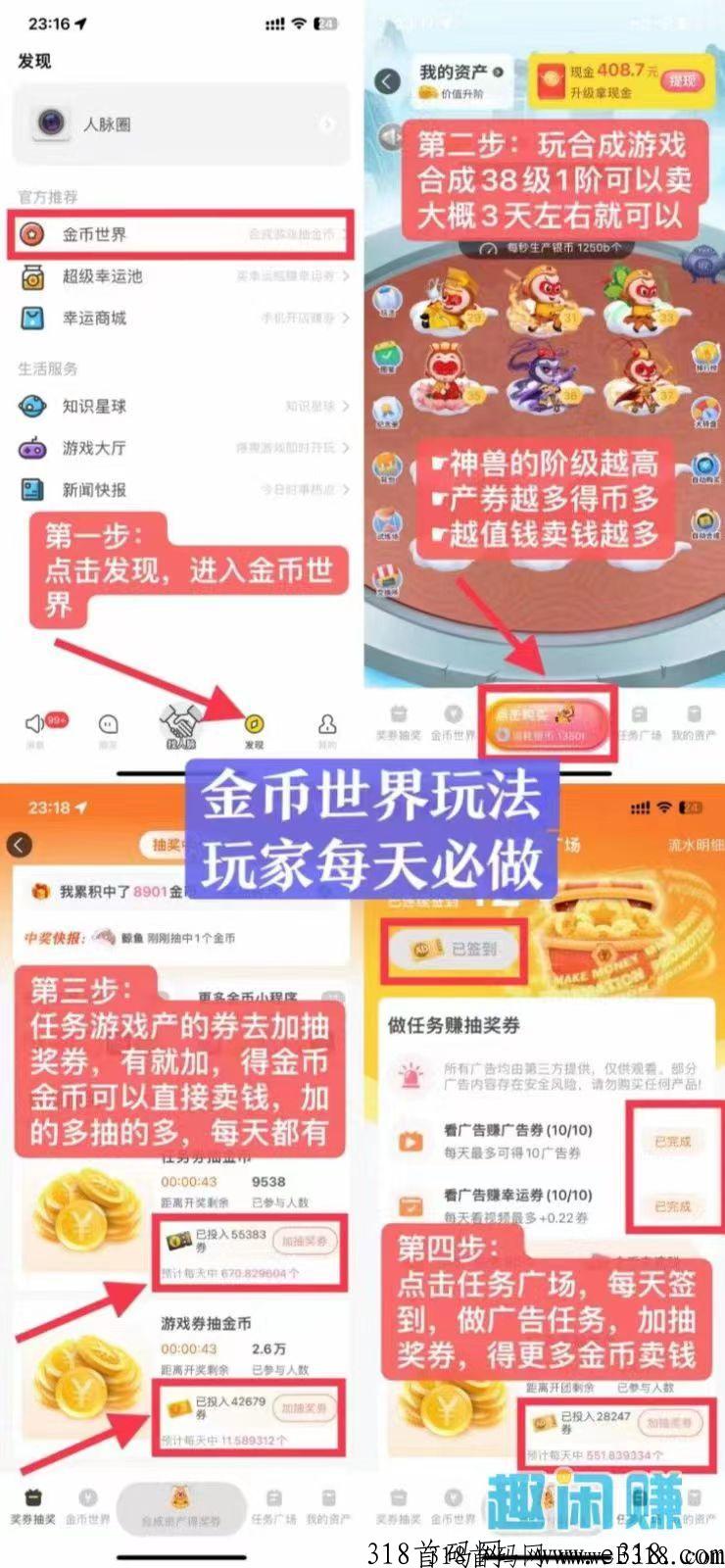 金币世界合成类项目，类似奖券世界，收益高