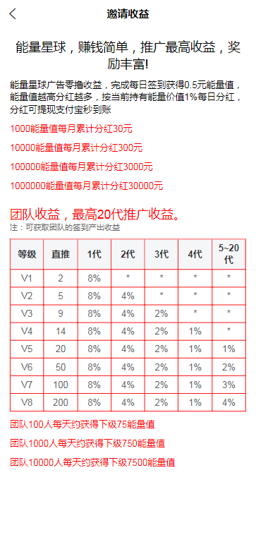 【能量星球】首码发布！广告每日签到得奖励，最高20代推广拉新收益