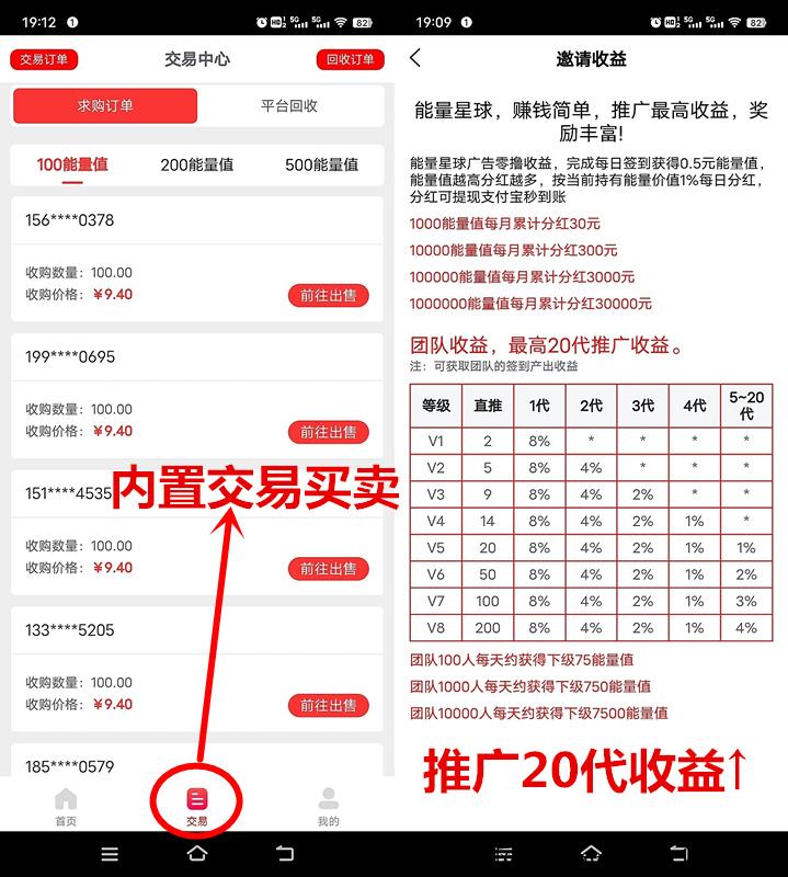 能量星球，转赠+分h双模式，6个广告，可转赠，可内场交易