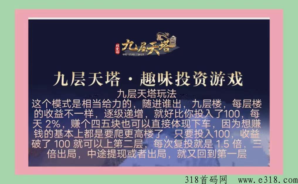 九层天塔新风口，新风口！提现自由，对接全网团队长