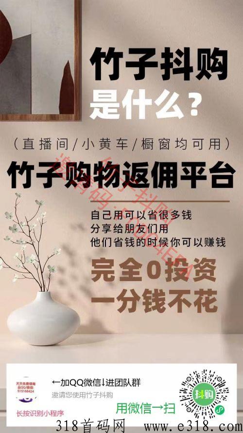 竹子抖购，首码发布早上车早吃肉长期可撸，2023年可靠项目，普通人如何逆袭项目，简单快捷