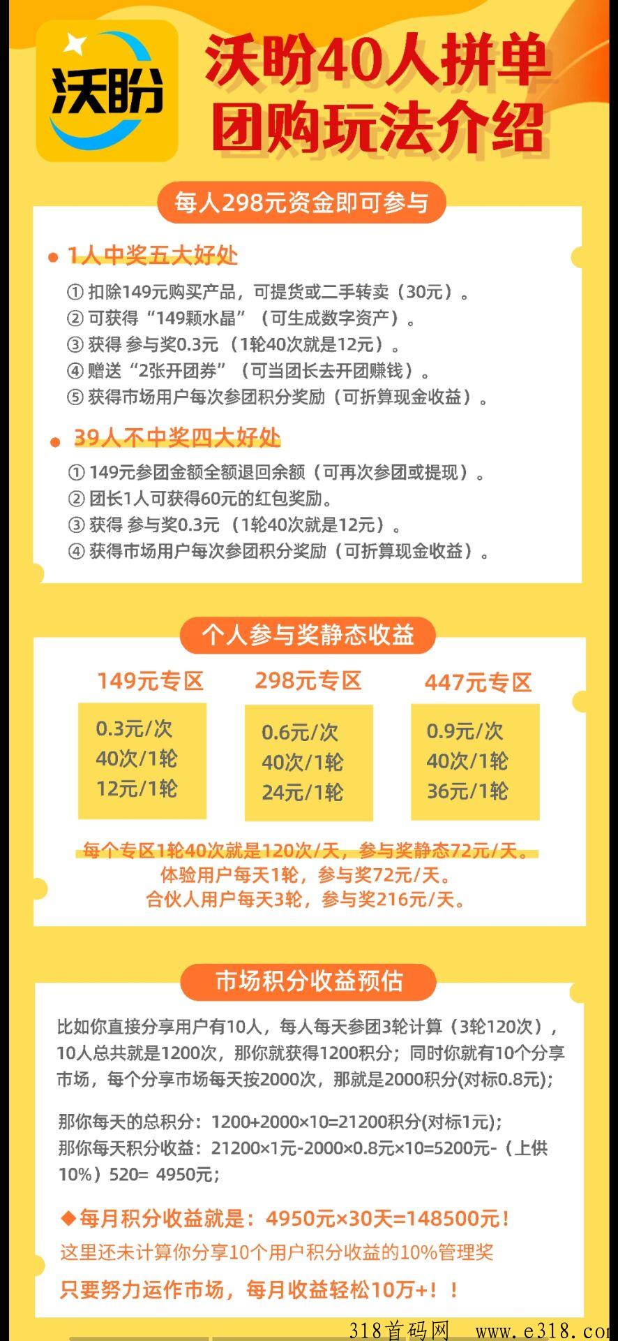 沃盼：拼团+直播+社交， 首码已出，目前嗦粉期间。20号左右上线全网顶置扶持