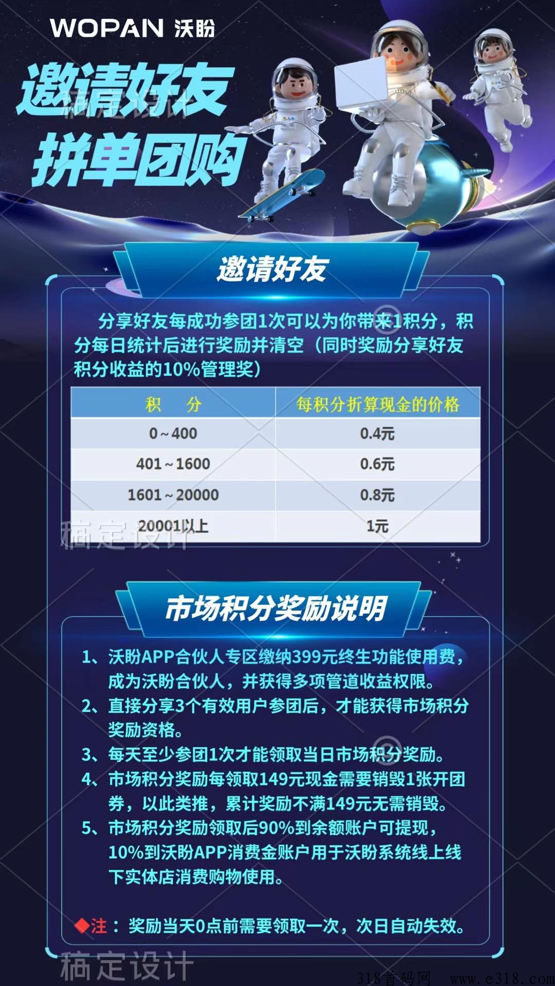 沃盼全新创新拼团模式，火爆上线，欢迎各大团队长对接，扶持政策拉满，天花板待遇