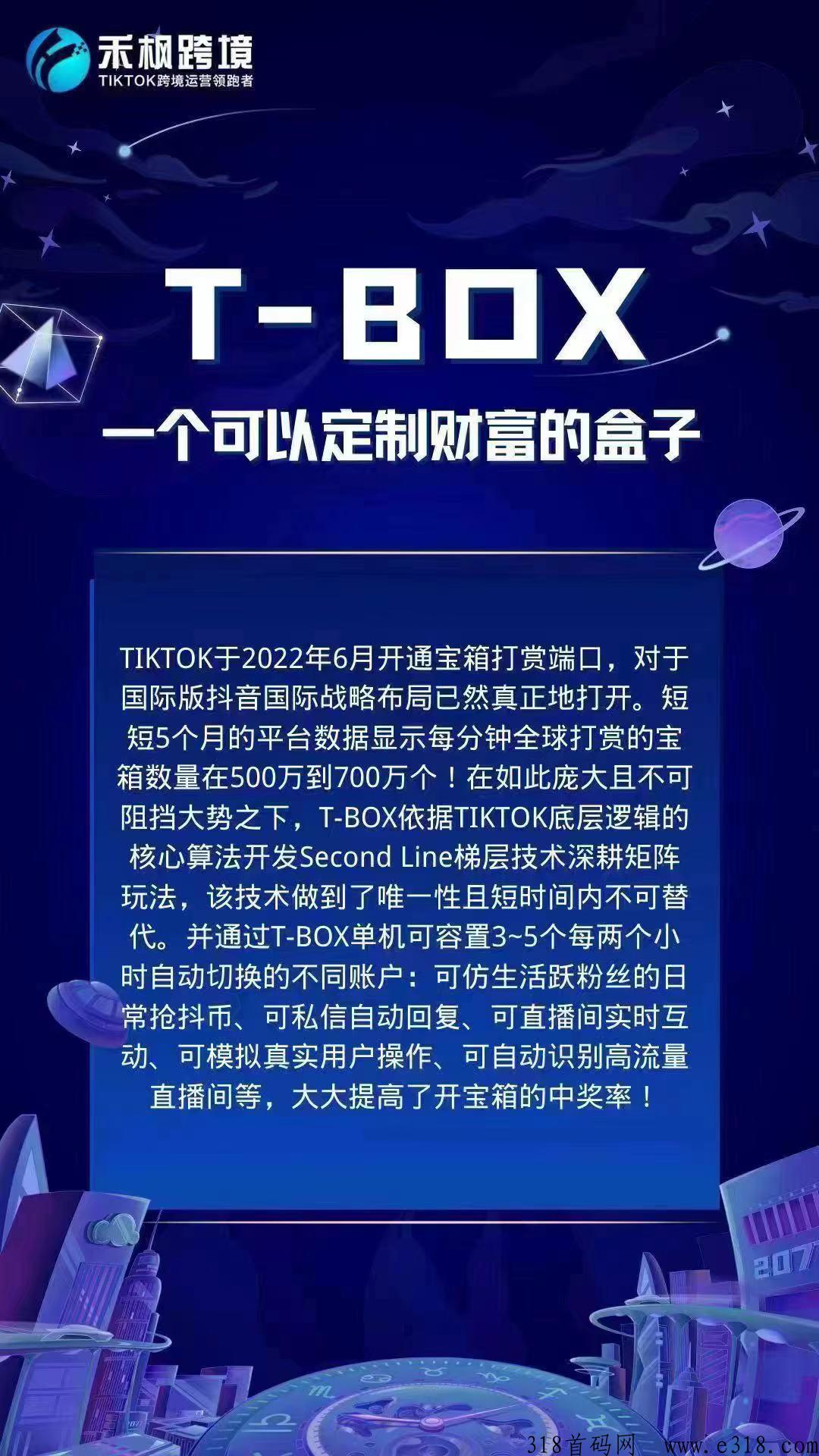 3~5年平台禾枫跨境~海外d音TIKTOK财f盒子自动收米~直属兜底