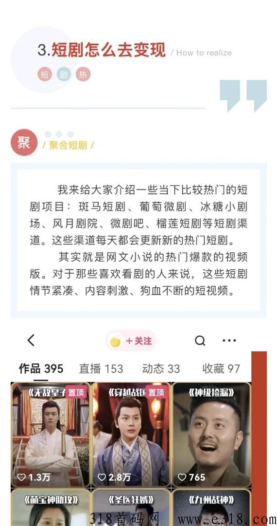 爽文短剧分销，零投，0粉丝变现，简单易做，全程陪跑