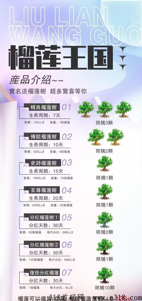 榴莲王g首码，可以在商城买树复投