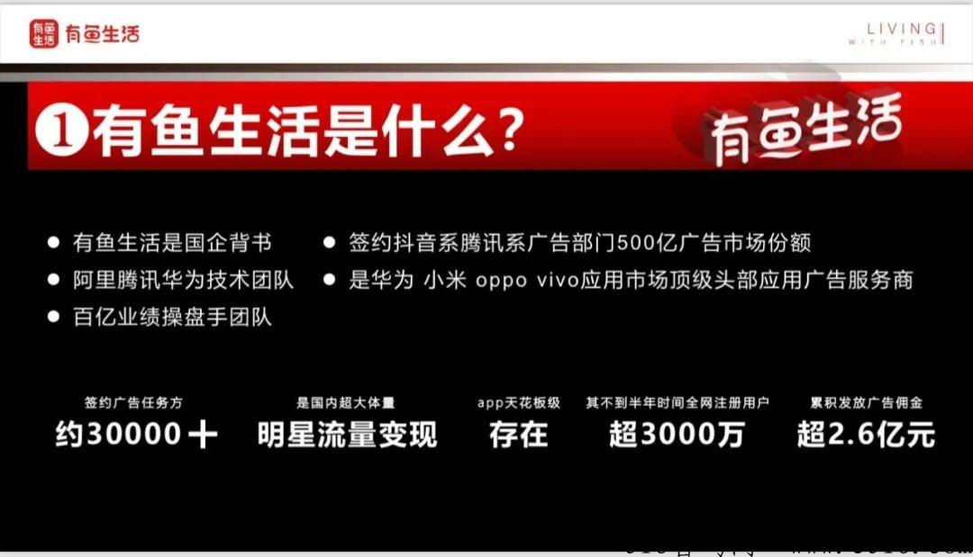 【有鱼生活】，当天提现，推荐5人得59元，团队流量池收益赚更多