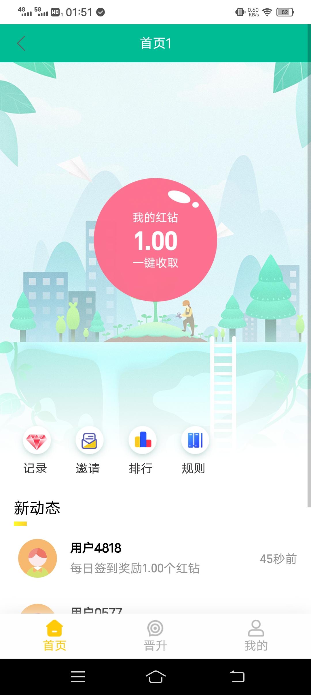 零撸项目联合创始，签到每天芬红奖励，一红钻＝0.26元
