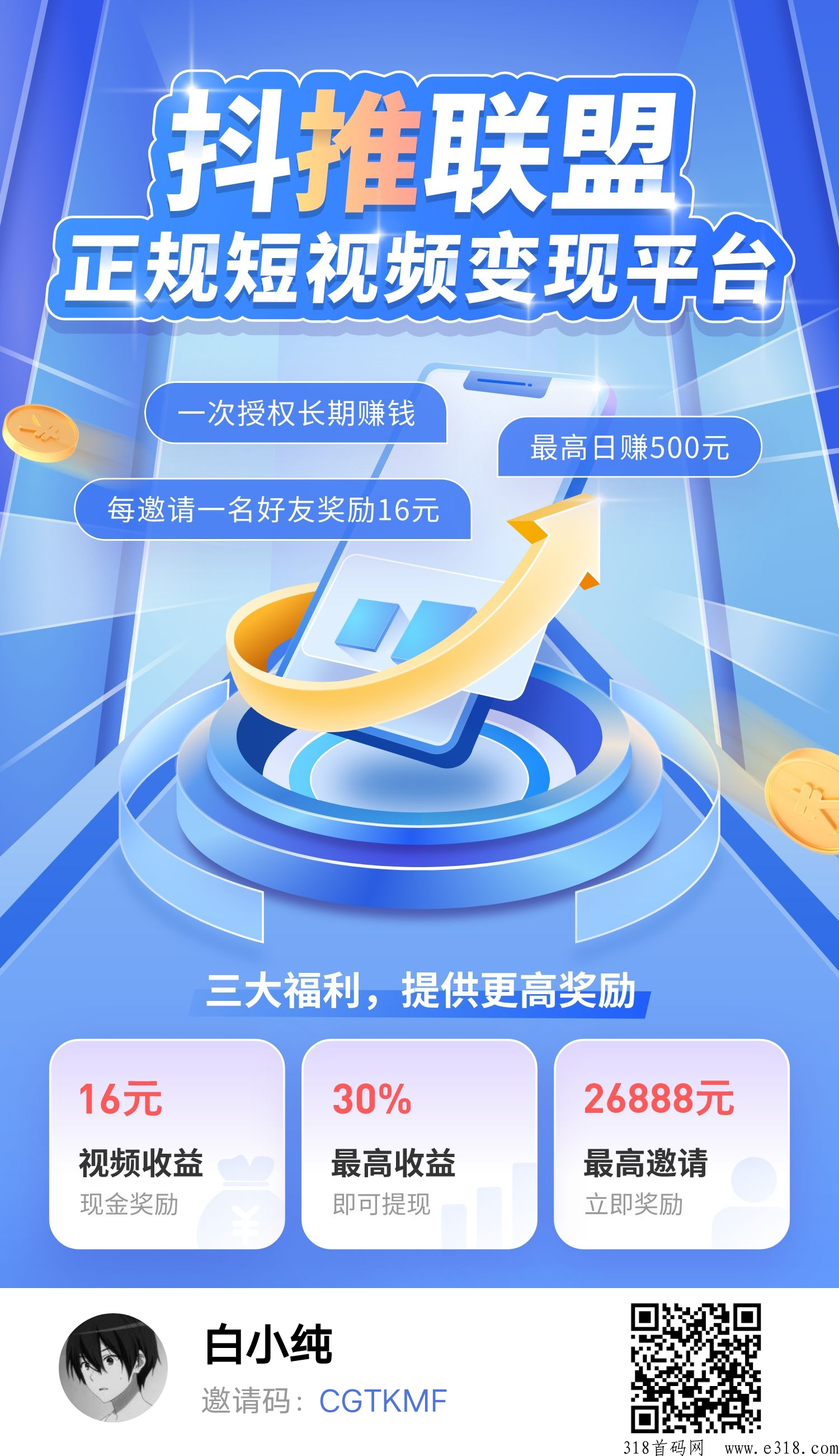 抖推联盟，每天保底收益，抖音自动收益