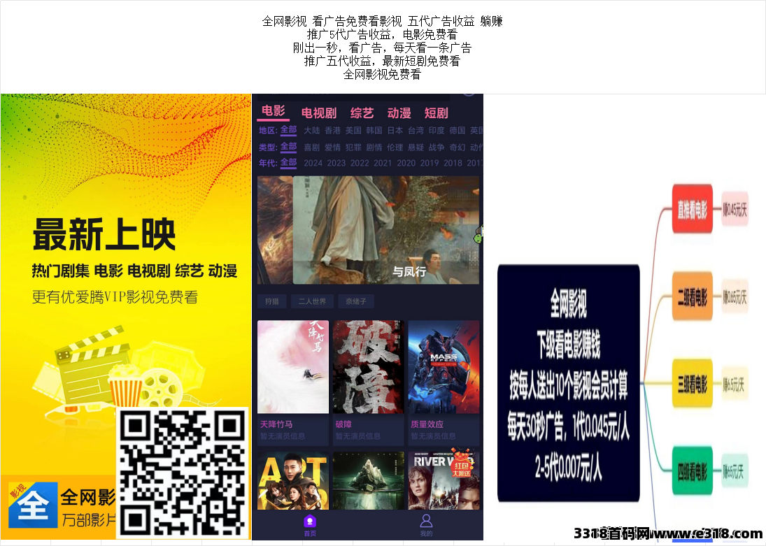 全网影视，看广告免费看影视，广告收益躺赚