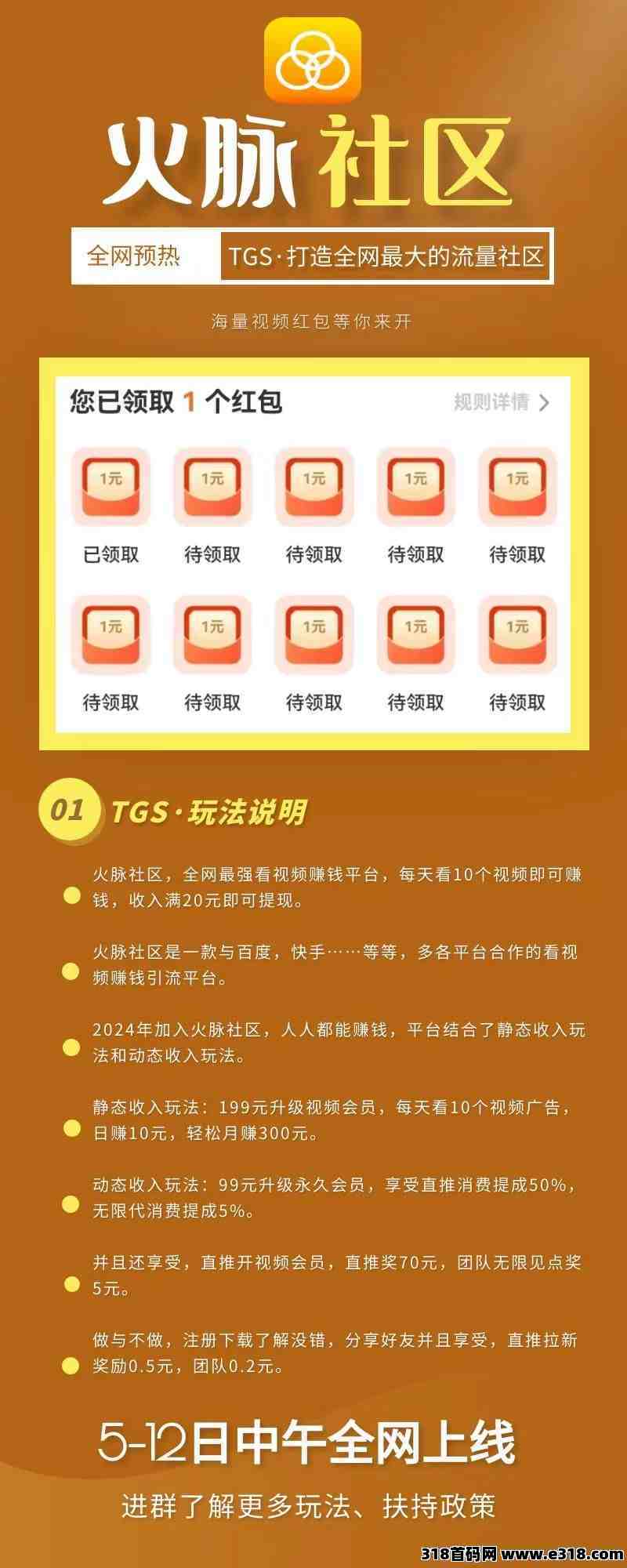 火脉社区，全网最强零撸看视频赚钱平台，上车吃肉。