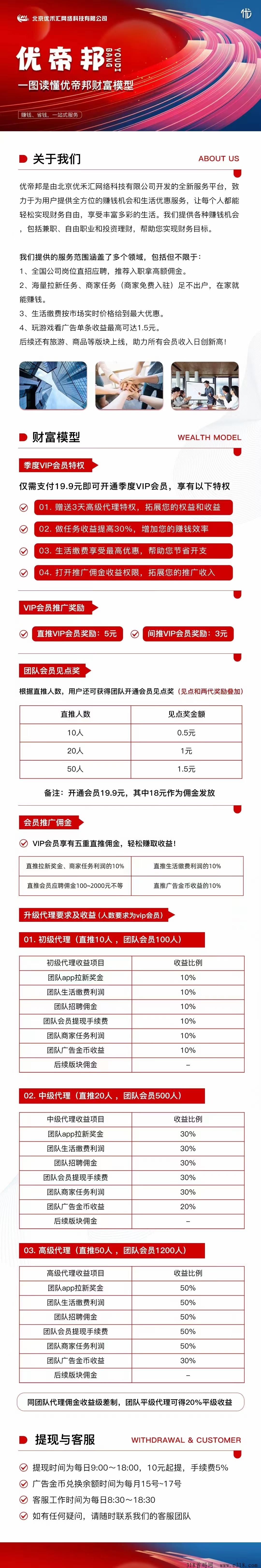 官方首码优帝邦对接全网，代三扶持，直推全免，招募核心团队