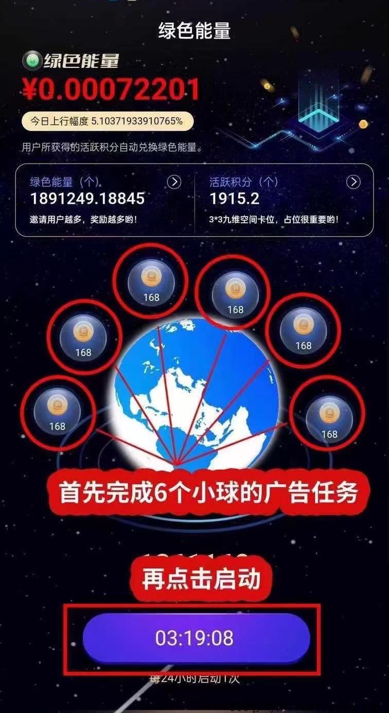 一个圈圈，广告商给予的绿色能量为报酬