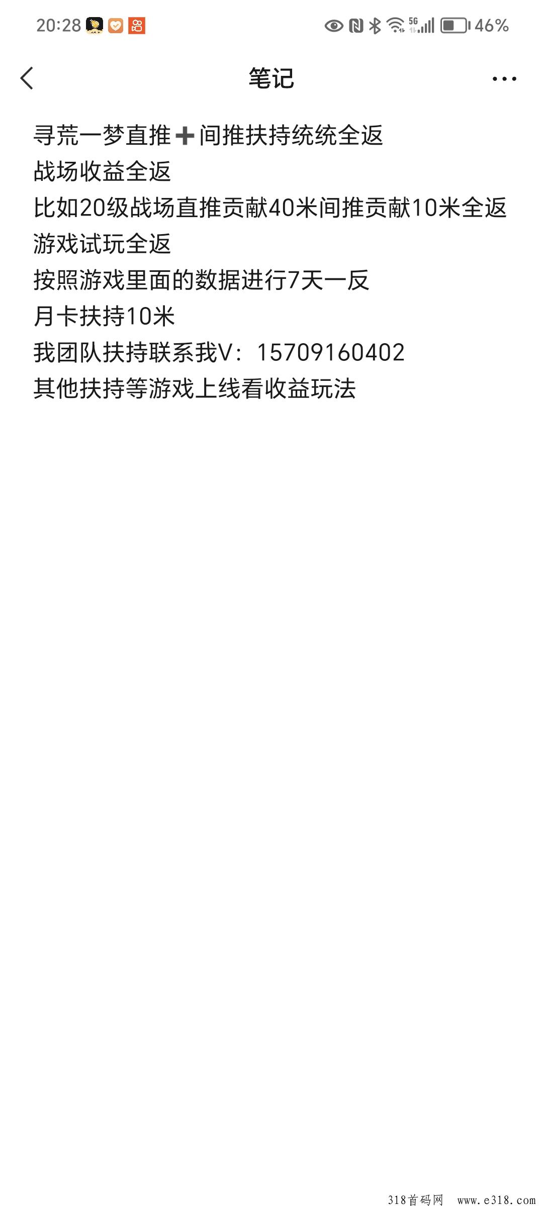 寻荒一梦扶持如下 ​明天上线，进群拿首码