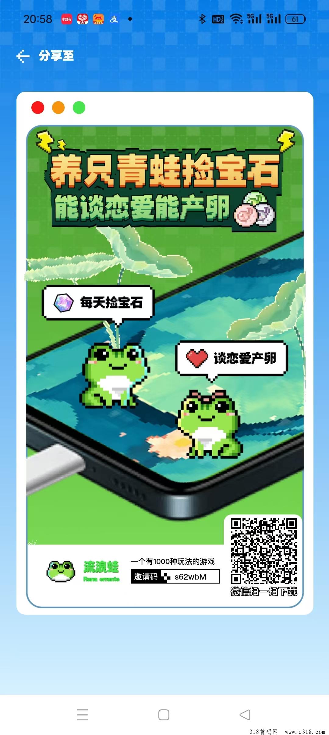 流浪蛙，注册就送一只蛙，目前一个宝石价高，仿潮玩方块兽养龟的游戏项目