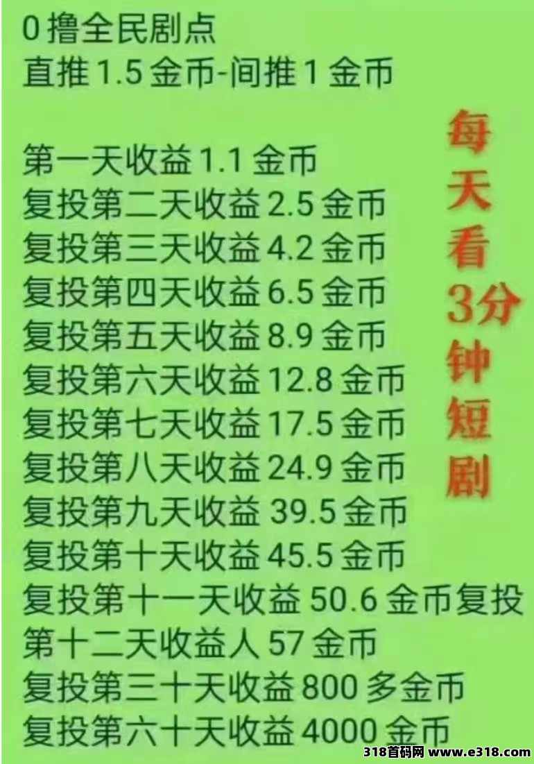全民剧点，零撸每天轻松赚米，跨年项目，必玩！