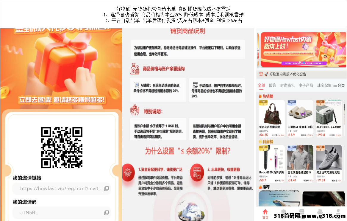 好物通，低成本滚雪球，自动铺货降低成本无货源托管自动出单